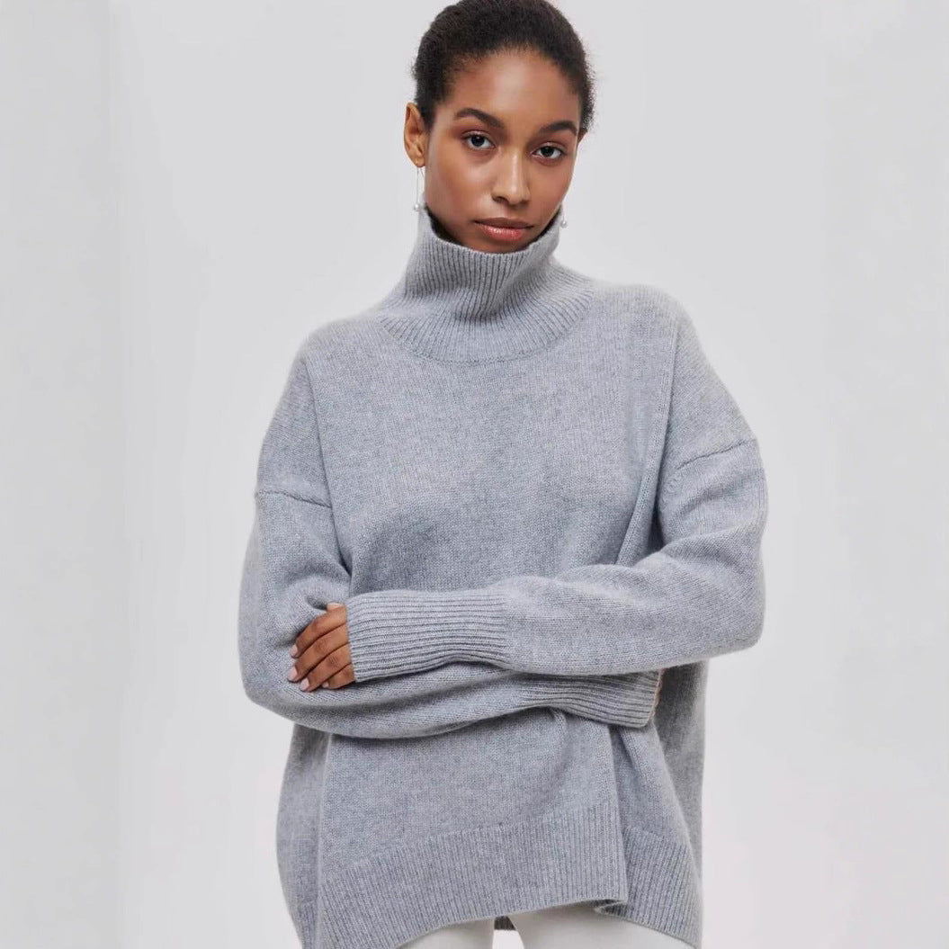 Women’s Turtleneck Sweater – Oversized Fit – Soft Knit – Ribbed Hem and Cuffs