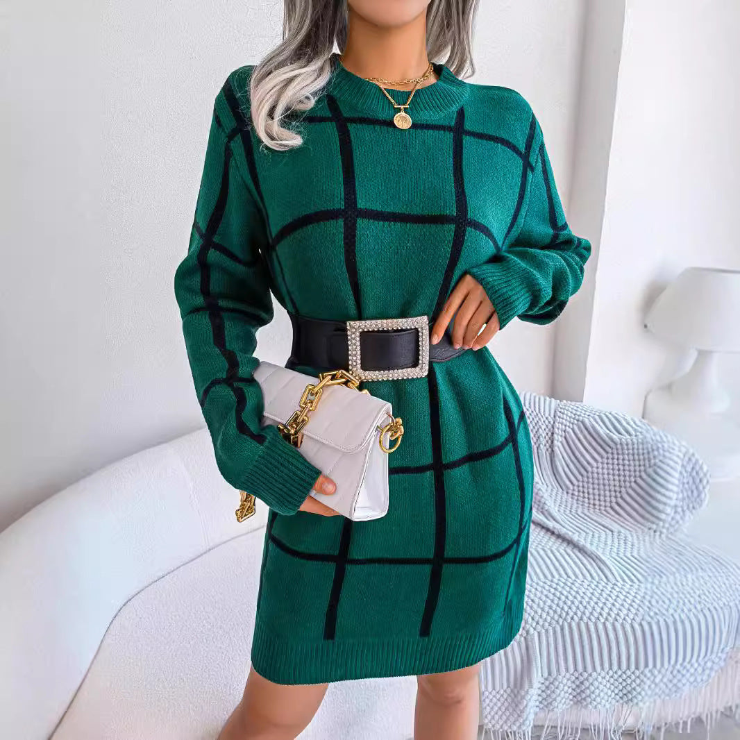Women's Plaid Knit Sweater Dress