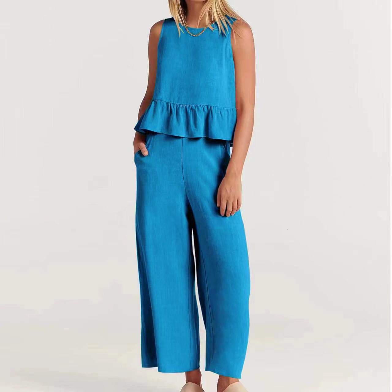Nakimera - ruffle hem top & wide leg pants
