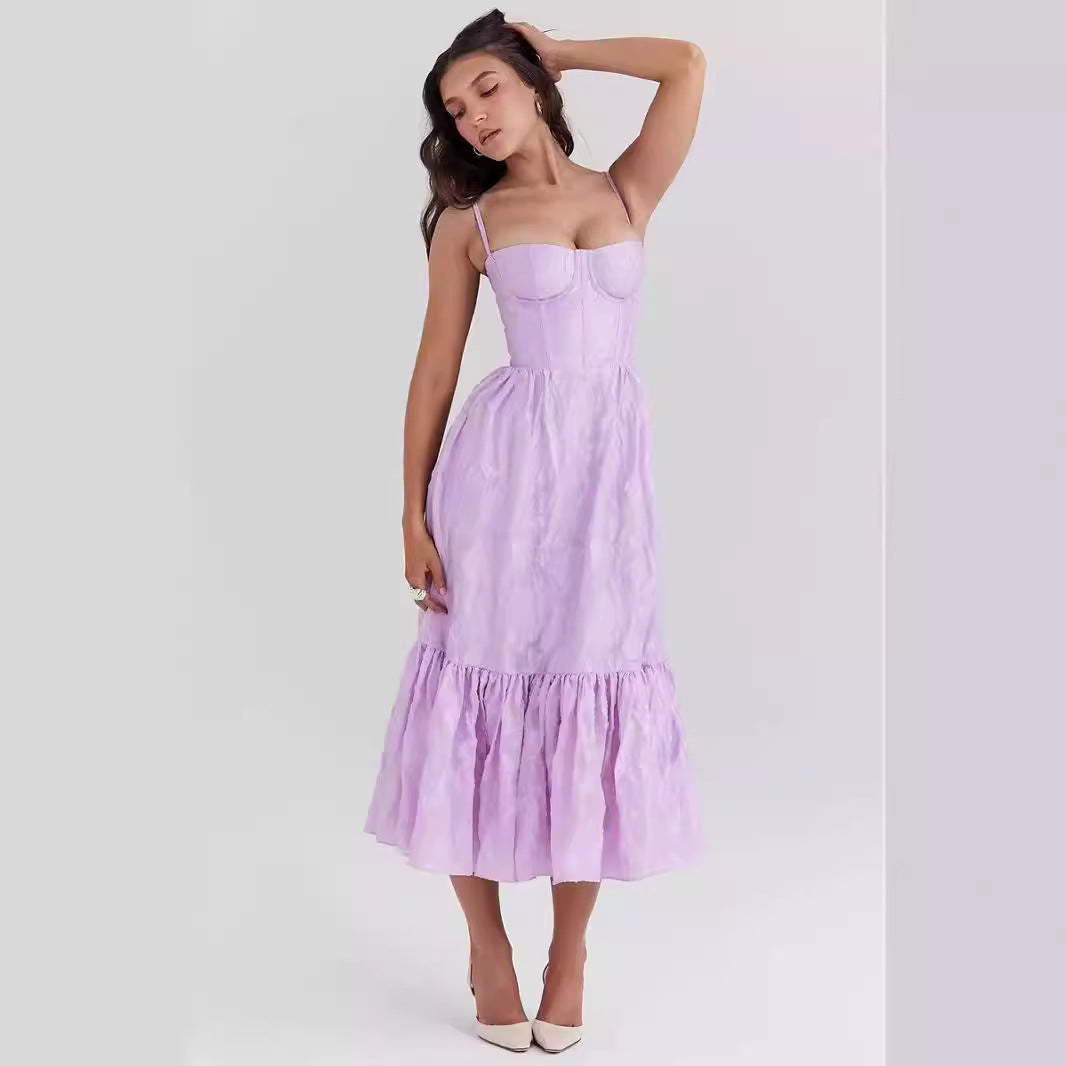 Women’s Midi Dress – Satin Feel – Sweetheart Neckline – Tiered Skirt – Sleeveless