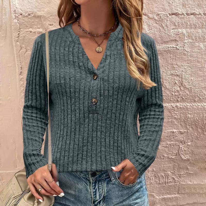 Ribbed Knit Button Down V-Neck Sweater