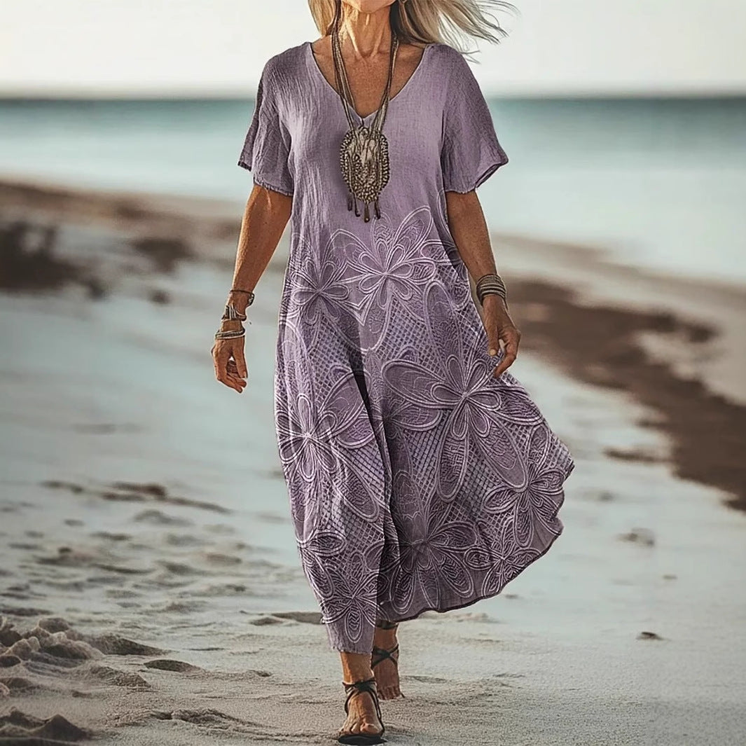 Breezy Floral Print Relaxed Mid-Length Dress