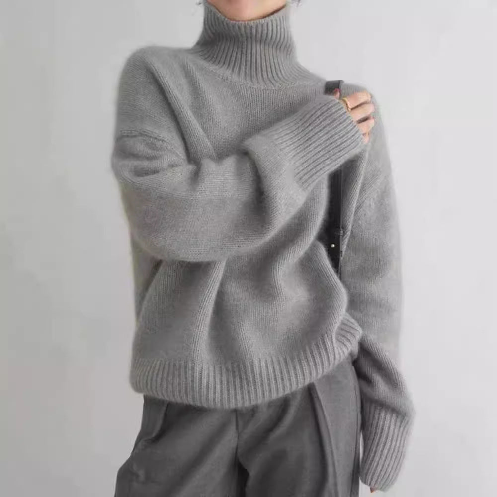 Women's Sweater – High Neck Ribbed Turtleneck – Soft Knit Oversized Fit