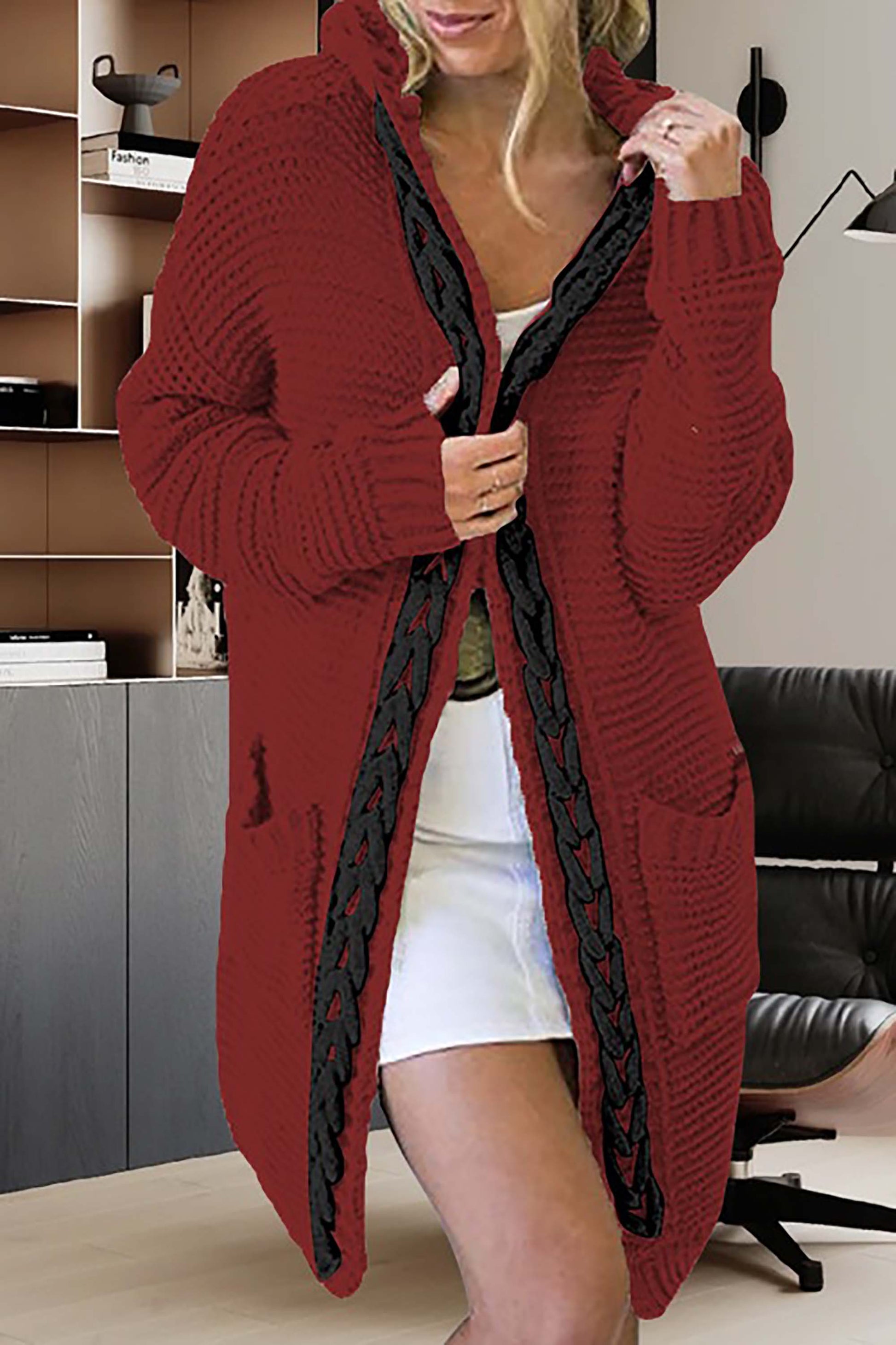 Chunky Knit Relaxed Fit Open-Front Cardigan
