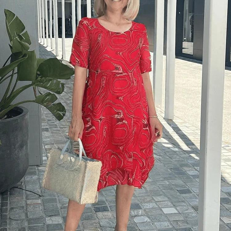 Linen Relaxed Fit V-Neck Midi Dress