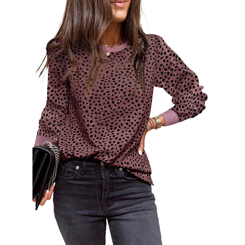 Women’s Long Sleeve Top – Loose Fit – Cotton Blend – Printed Pattern – Casual Wear