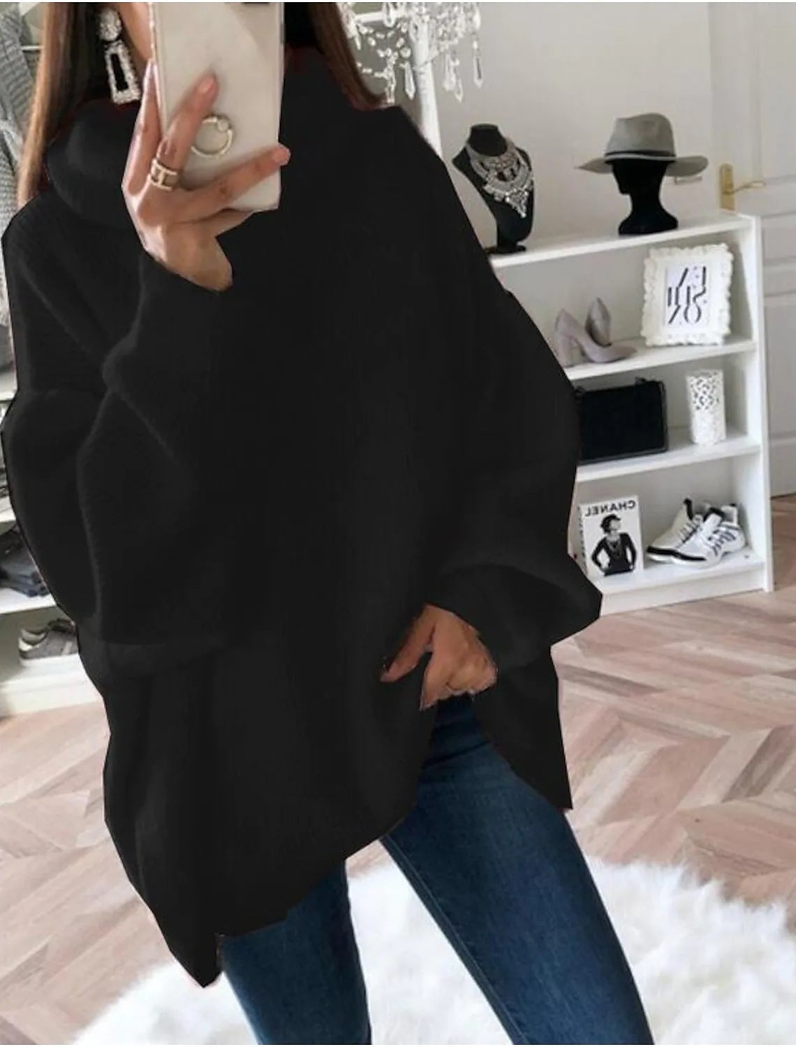 Women's loose fit turtleneck pullover sweater