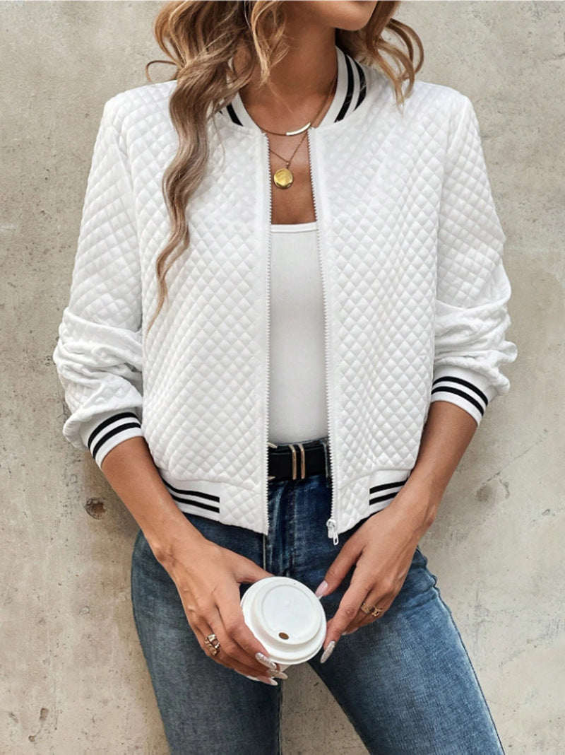 Women’s Bomber Jacket – Quilted Padded – Relaxed Fit – Ribbed Trim – Zip Front Closure