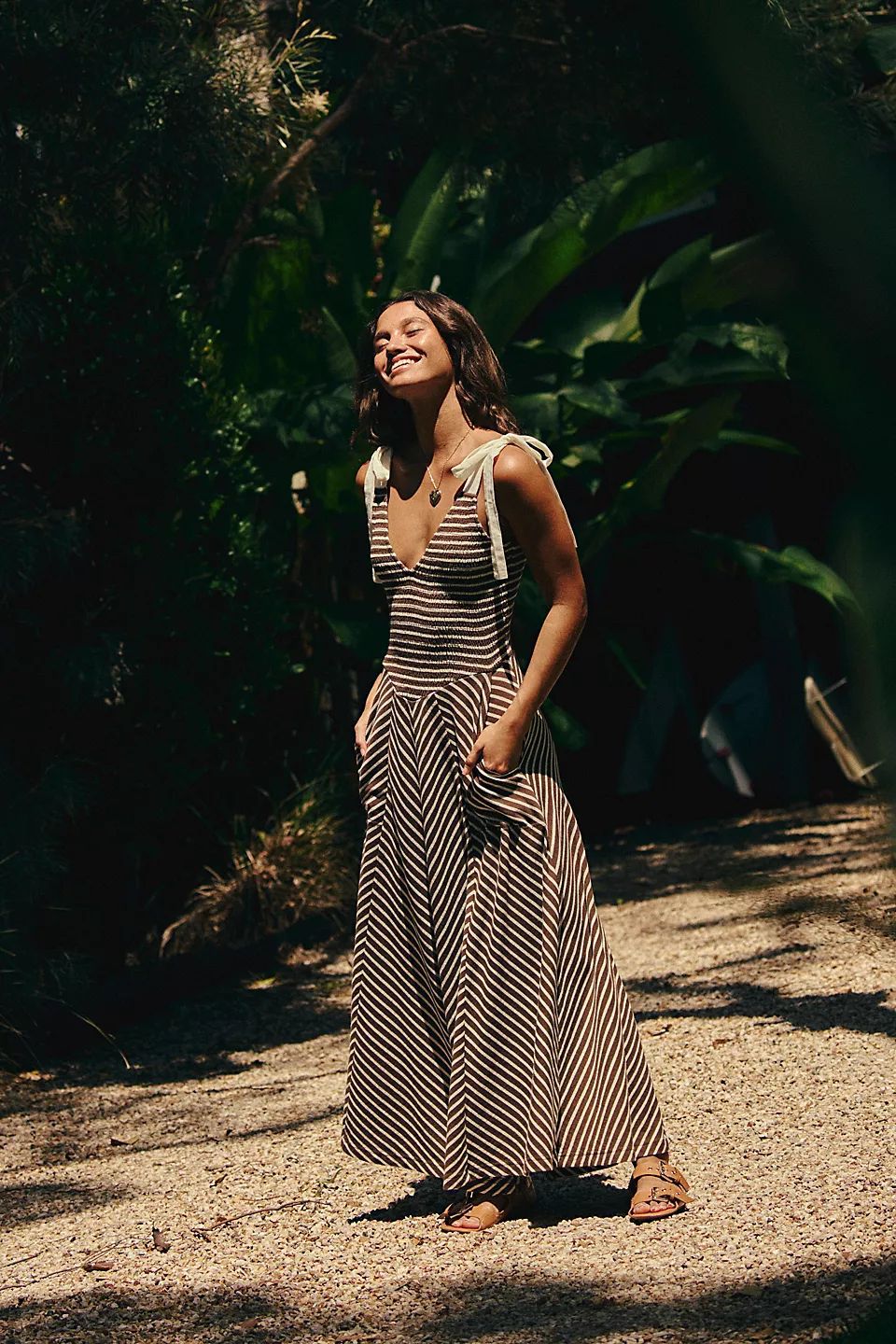 Adjustable Strap Cotton A-Line Midi Dress