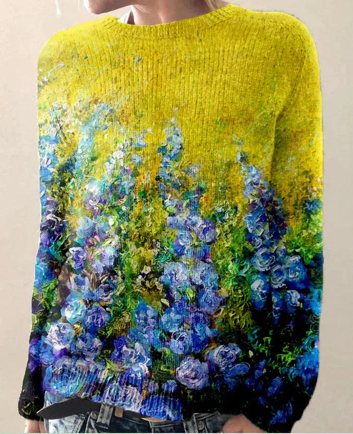 Women’s Sweatshirt – Wool Blend – Relaxed Fit – Floral Embroidered – Long Sleeve Casual