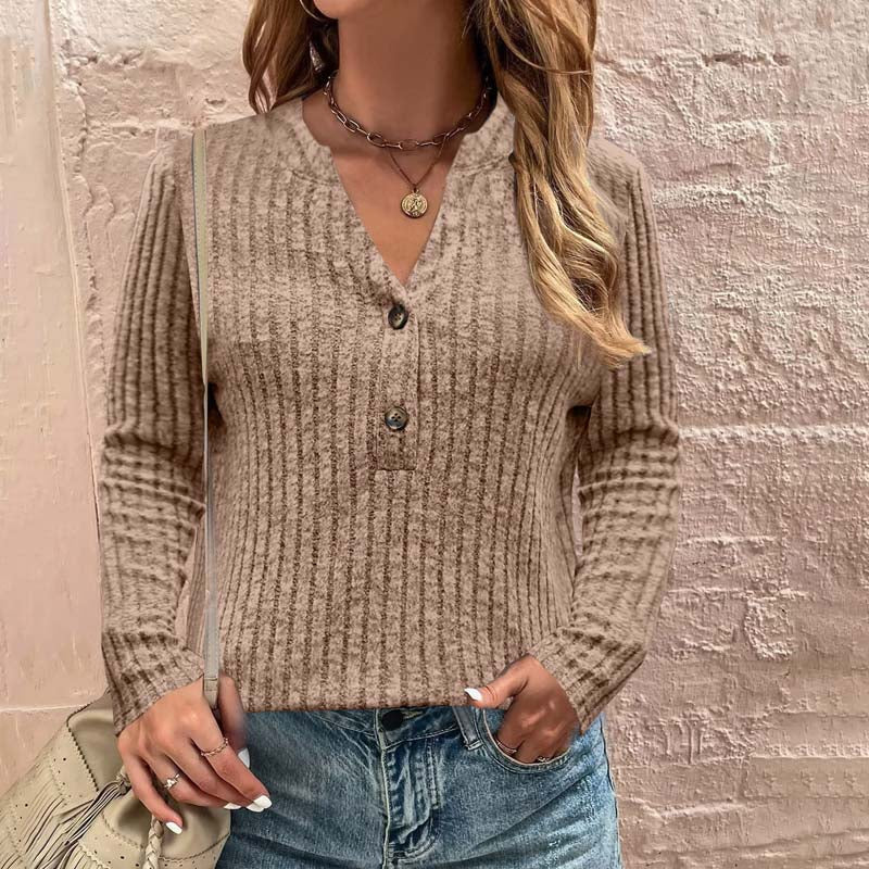 Women's Ribbed Knit Sweater - V-Neck - Button Down - Long Sleeve Stylish Fit