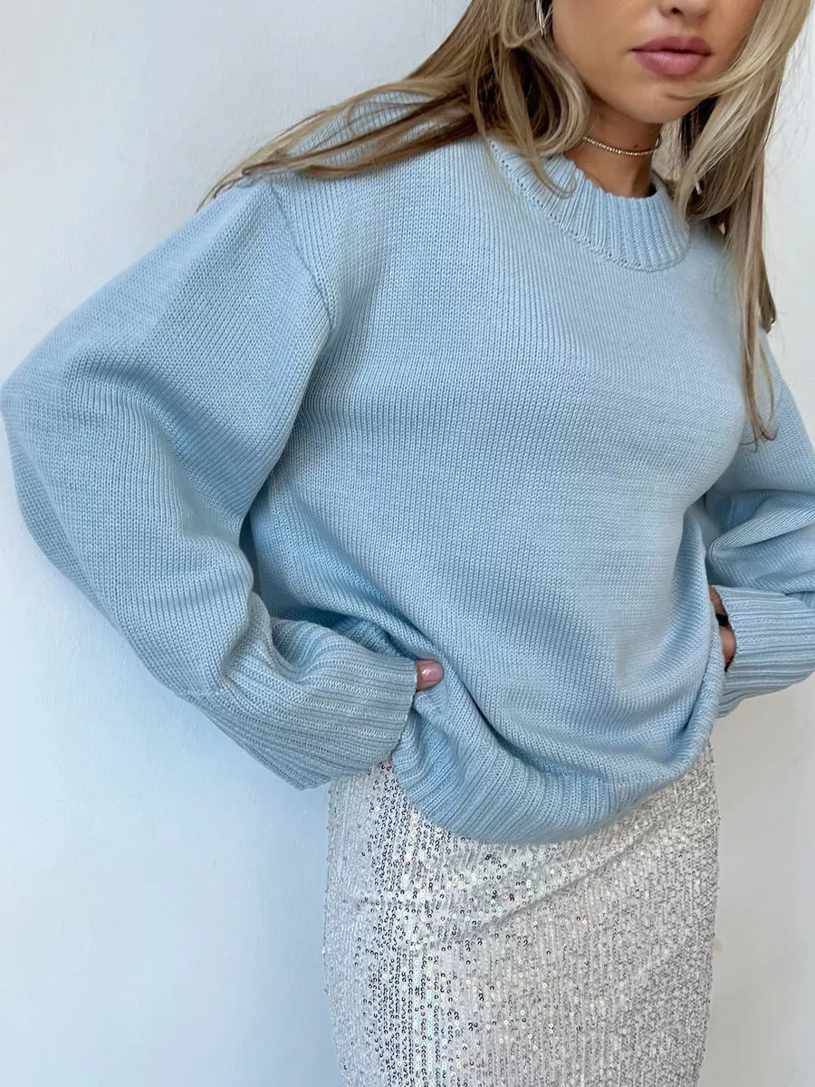 Women's loose round neck knit sweater