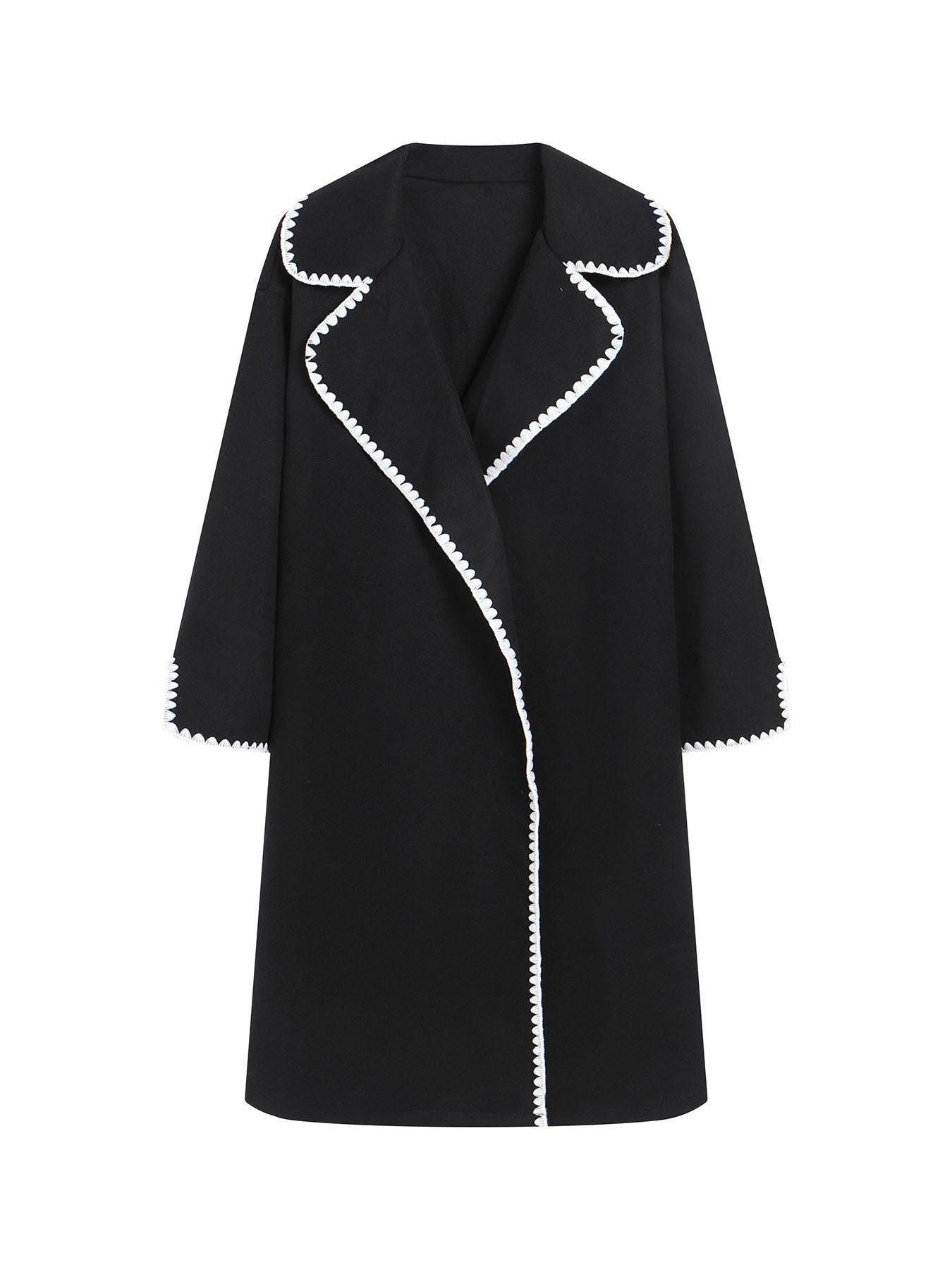 Women’s Windbreaker Jacket – Wool Fabric – Oversized Fit – Lapel – Shell Embroidery
