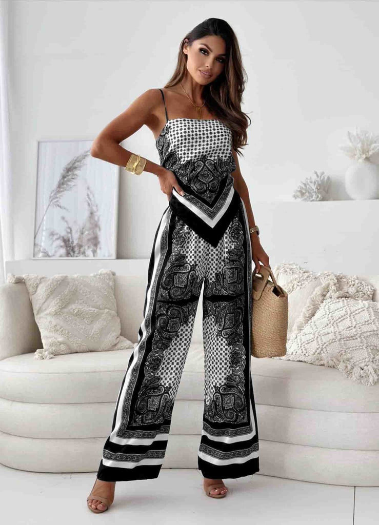 Women’s Jumpsuit - Elegant Print - Relaxed Fit - Spaghetti Straps - Luxury