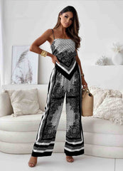 Women’s Jumpsuit - Elegant Print - Relaxed Fit - Spaghetti Straps - Luxury