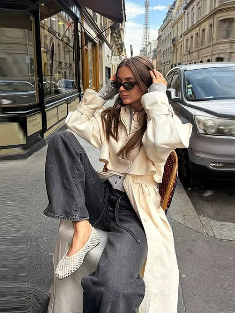 Women’s Trench Coat – Oversized Fit – Cotton – Belted Waist – Full Length – Seamless Front