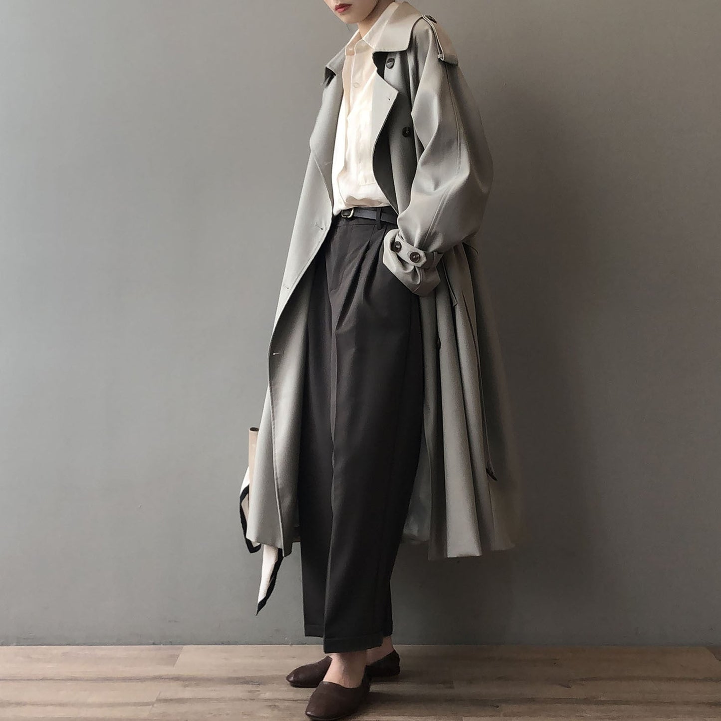 Women’s casual long belted waist trench coat
