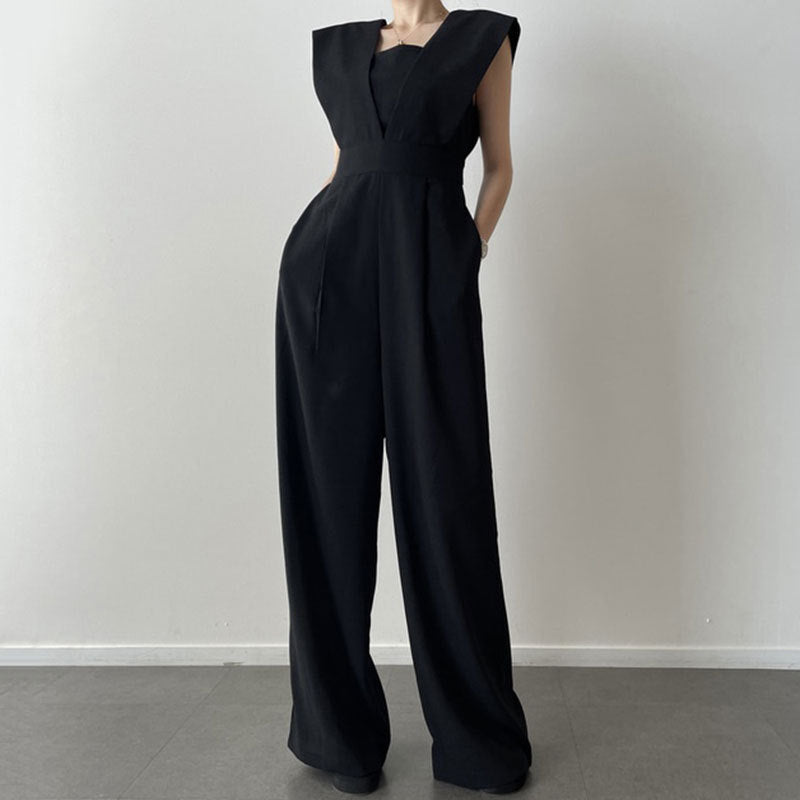 Women’s Sleeveless Jumpsuit – Square Neck – High Waist – Wide Leg – Full Length Fit