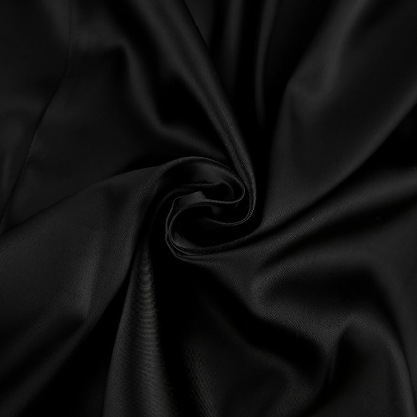 Women’s Mini Dress – Satin Fabric – Form-Fitting – Stand Collar – Bell Sleeves