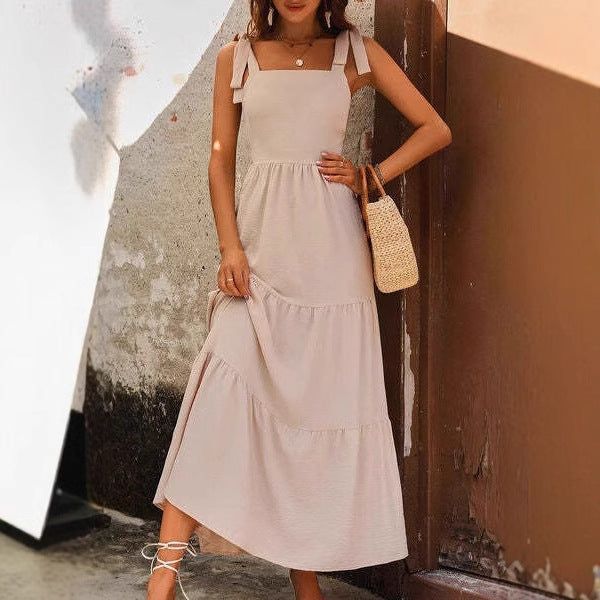Women’s A-Line Dress – Lightweight Cotton – Tiered Midi – Adjustable Straps Sleeveless