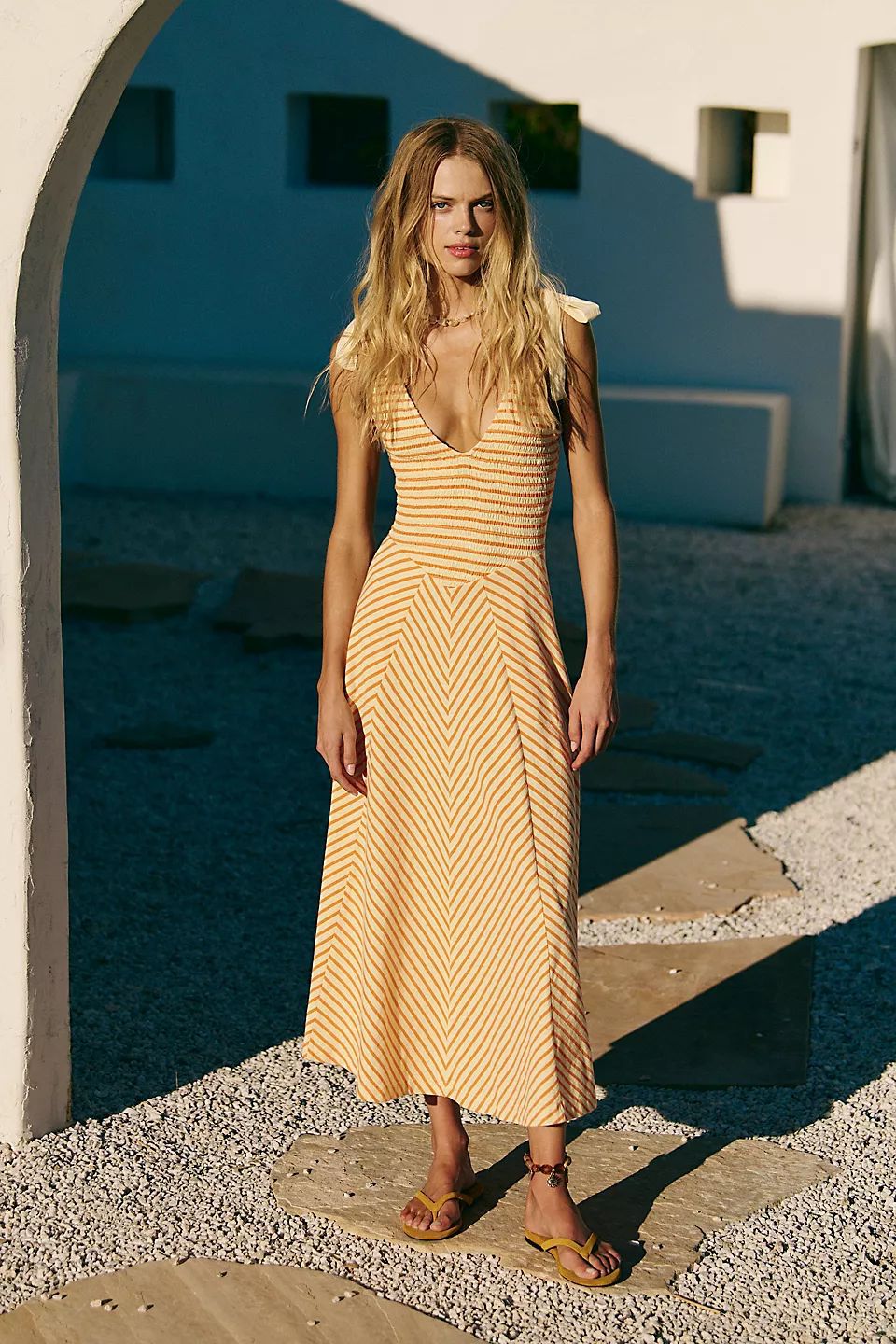 Adjustable Strap Cotton A-Line Midi Dress