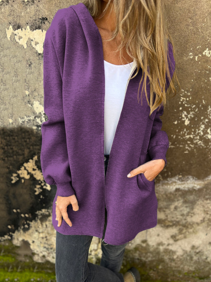 Women’s Hooded Jacket – Cotton Blend – Relaxed Fit – Zip Front with Pockets