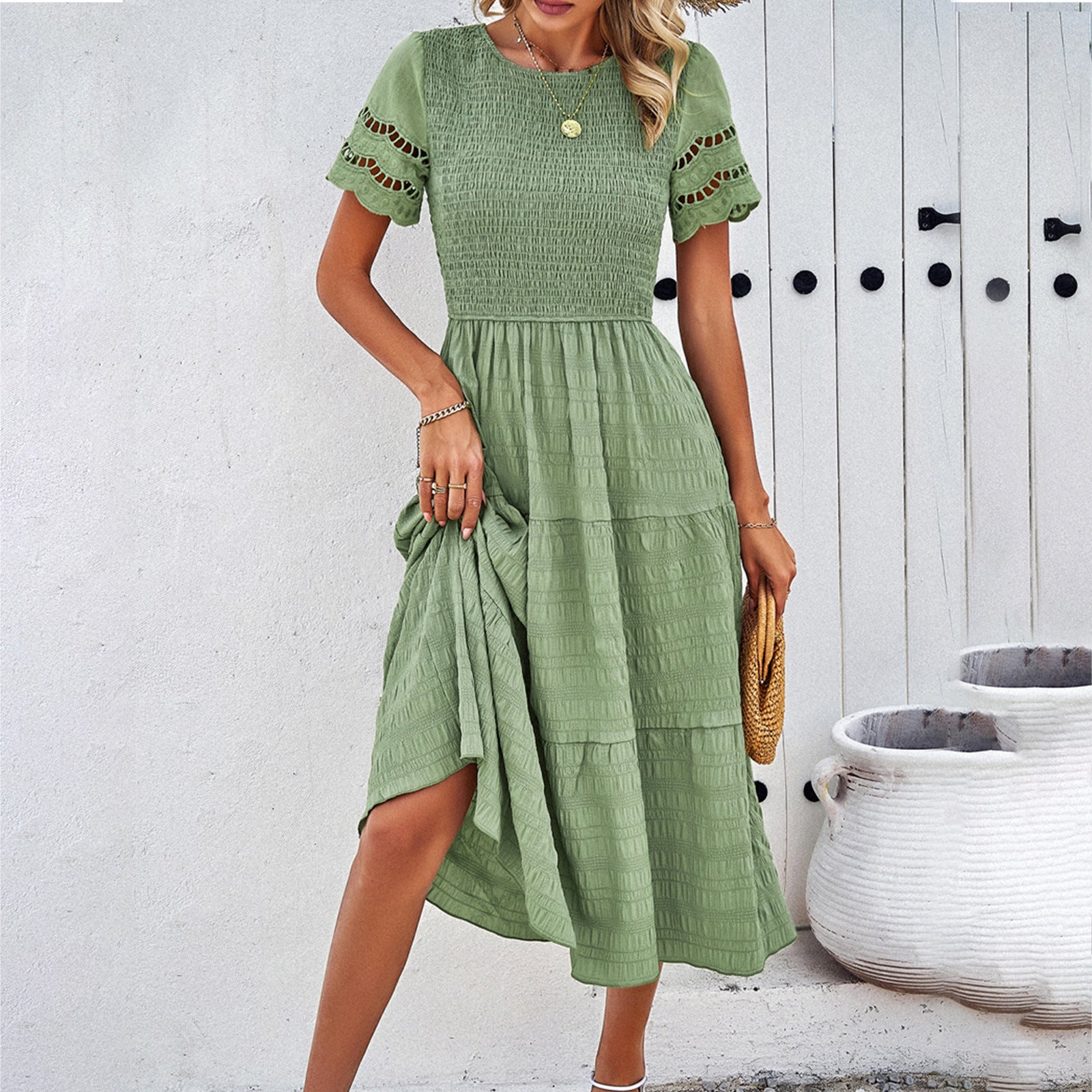 Flowy Smocked Bodice Midi Dress