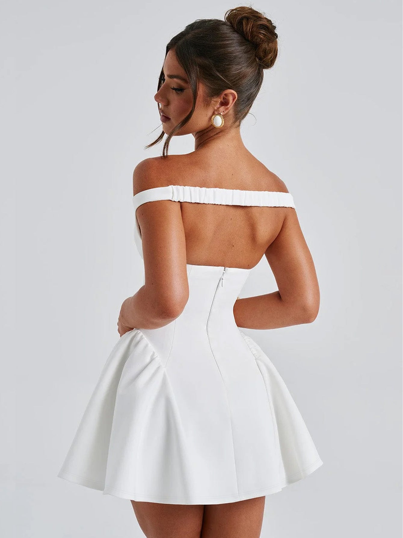 Women’s Cocktail Dress – Slim Fit – Off Shoulder – Deep V Neck – Flare Dress