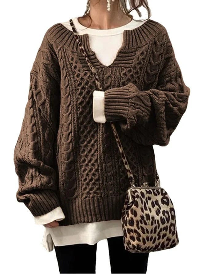 Women's Cable Knit Sweater - Oversized Loose Fit - Soft Textured Knit - Crew Neck