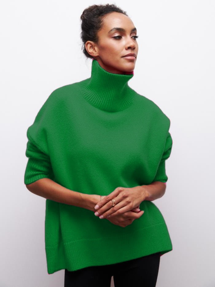 Women’s Turtleneck Sweater – Oversized Fit – Soft Knit – Ribbed Hem and Cuffs