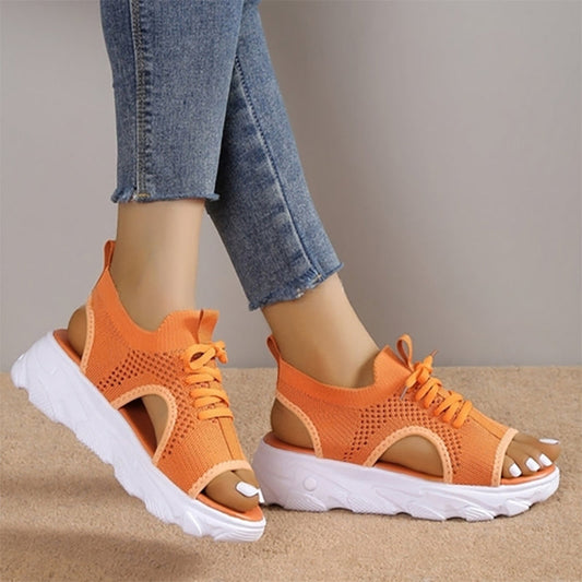 Breathable Knit Open-Toe Cushioned Sneakers