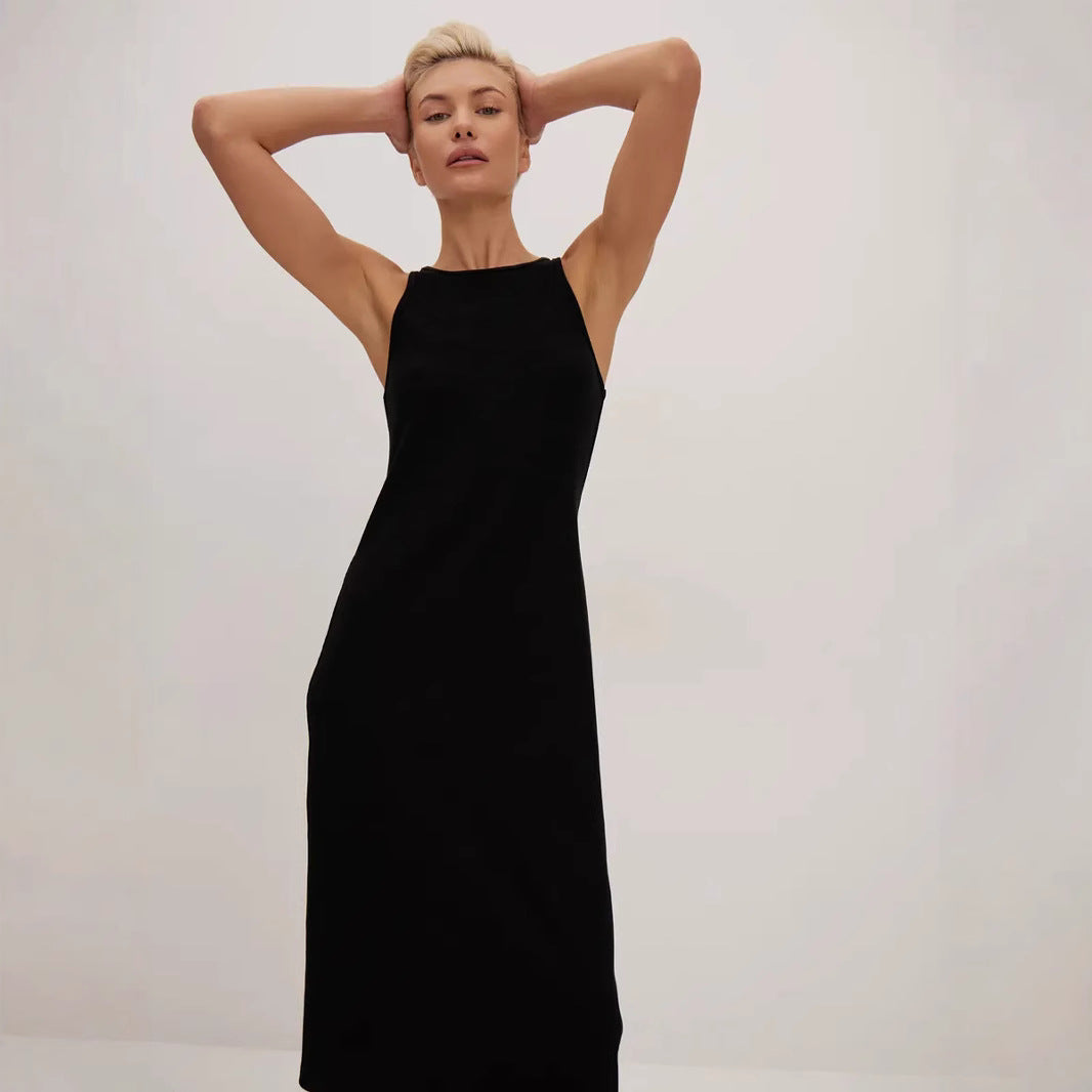 Women’s Midi Dress – Slim Fit – High Neck – Sleeveless – Stretch Elegant Formal Wear