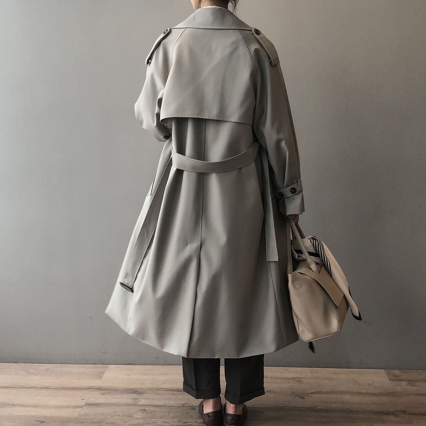 Women’s casual long belted waist trench coat