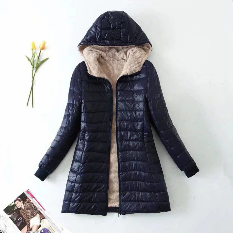 Women’s Puffer Coat – Quilted Insulated – Plush Lined – Hooded Mid-Length Fit