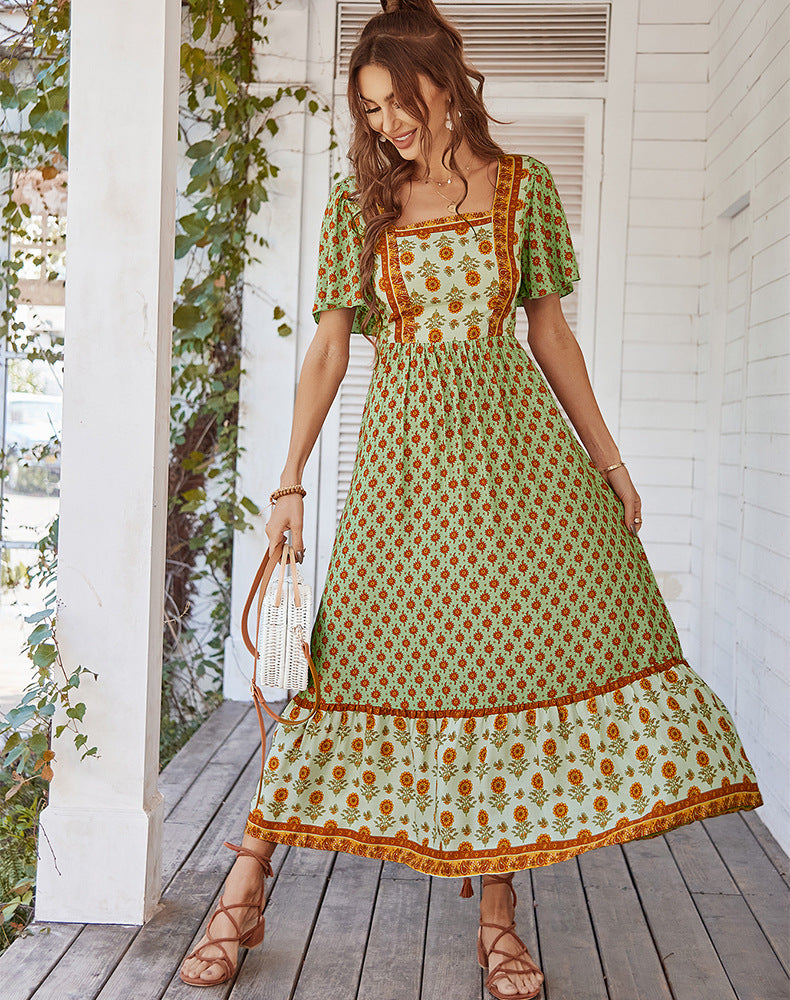 Bohemian Floral Empire Waist Maxi Dress