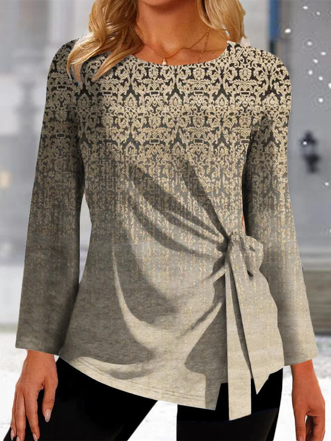 Women’s Long Sleeve T-Shirt – Relaxed Fit – Side Tie – Soft Breathable Blend