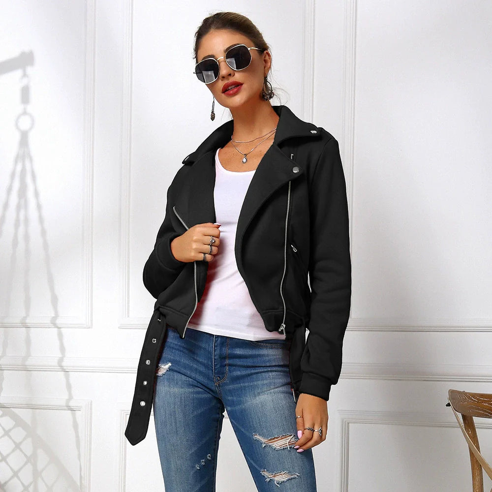 Women’s Short Jacket – Slim Fit – Lapel Collar – Asymmetrical Zip – Cotton Blend