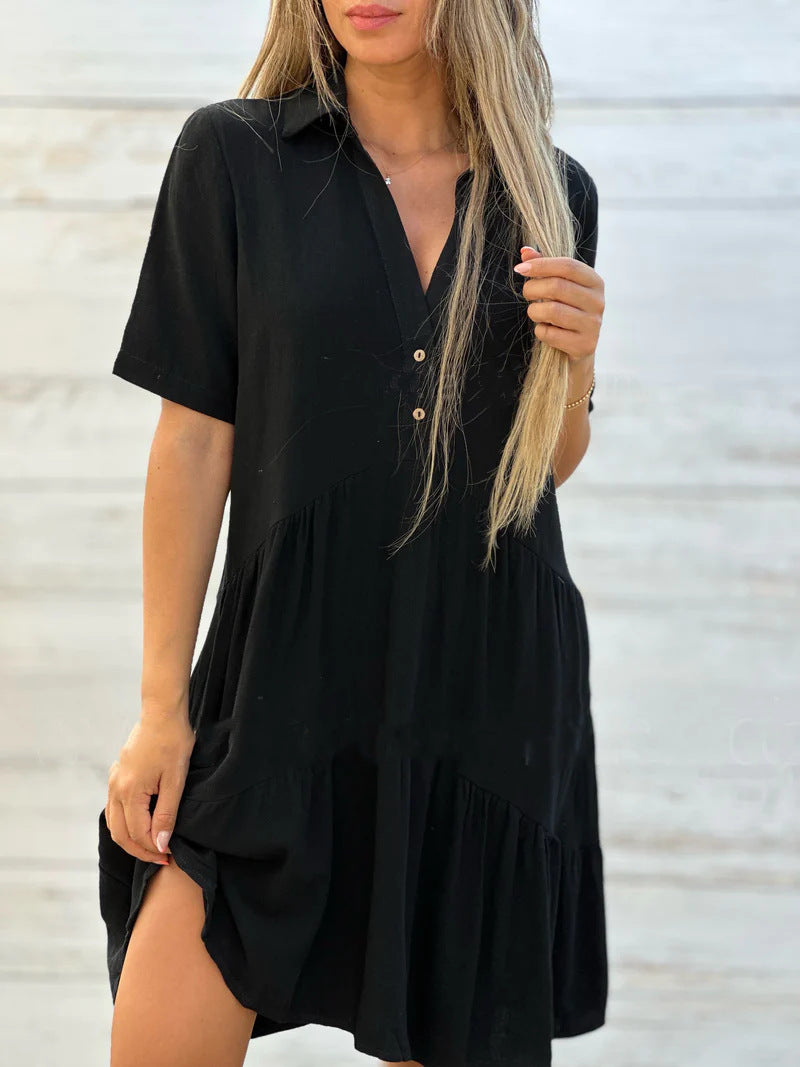 Women's Short Sleeve Dress - Buttoned Down Front - Relaxed Fit