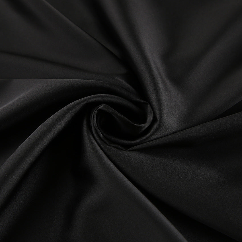 Women's Halter Neck Satin Dress - Draped Neckline - Fitted Waist - Elegant Evening Wear