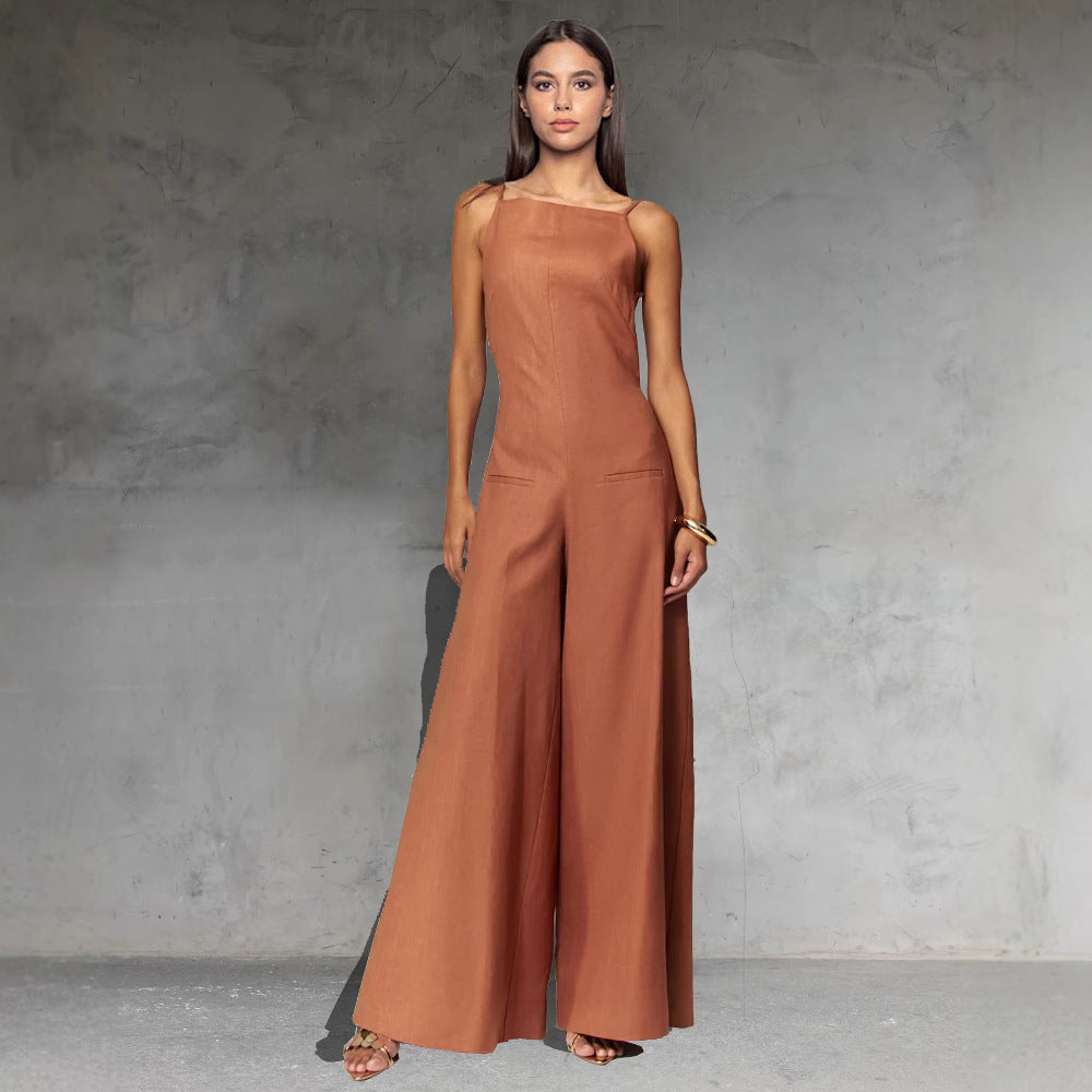 Linen Blend Relaxed Fit Sleeveless Jumpsuit