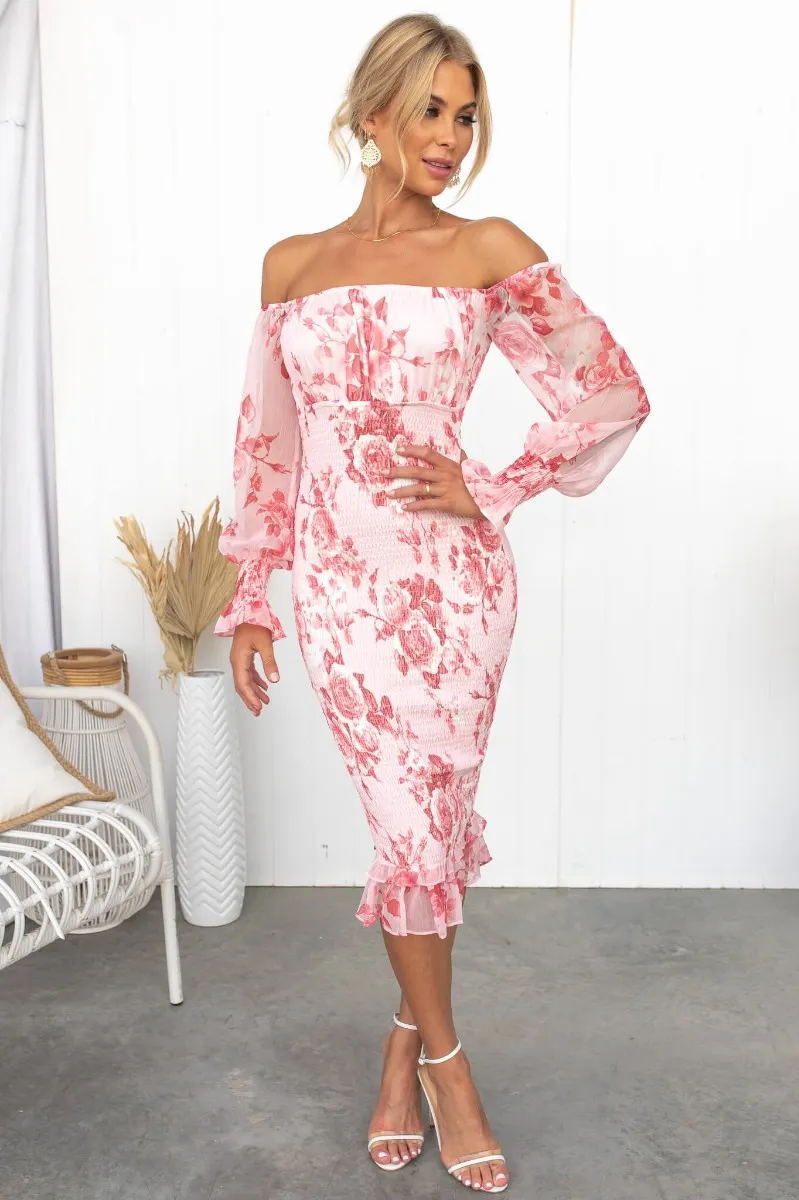 Women's Midi Dress with Elastic Waist