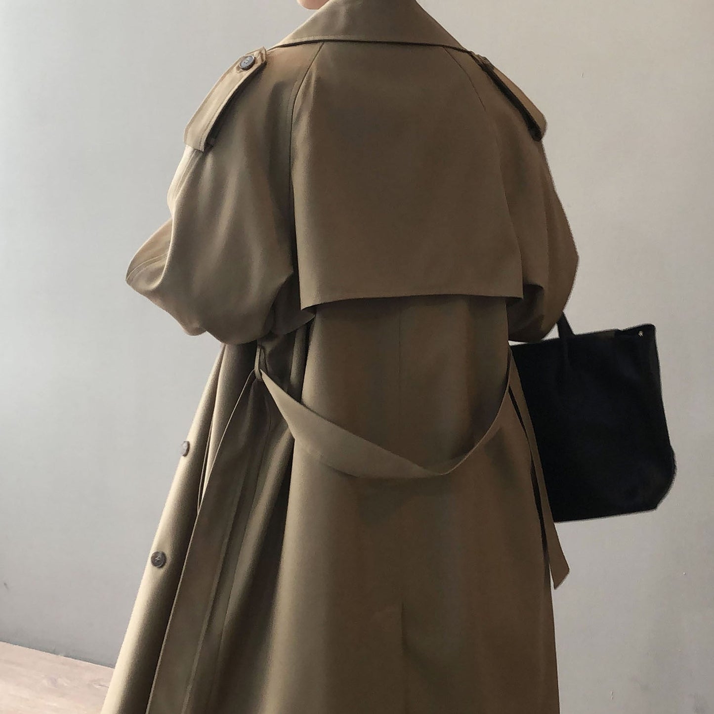 Women’s casual long belted waist trench coat