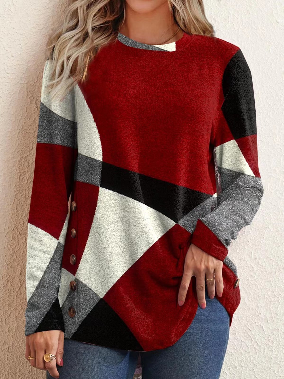 Geometric Pattern Long Sleeve Top