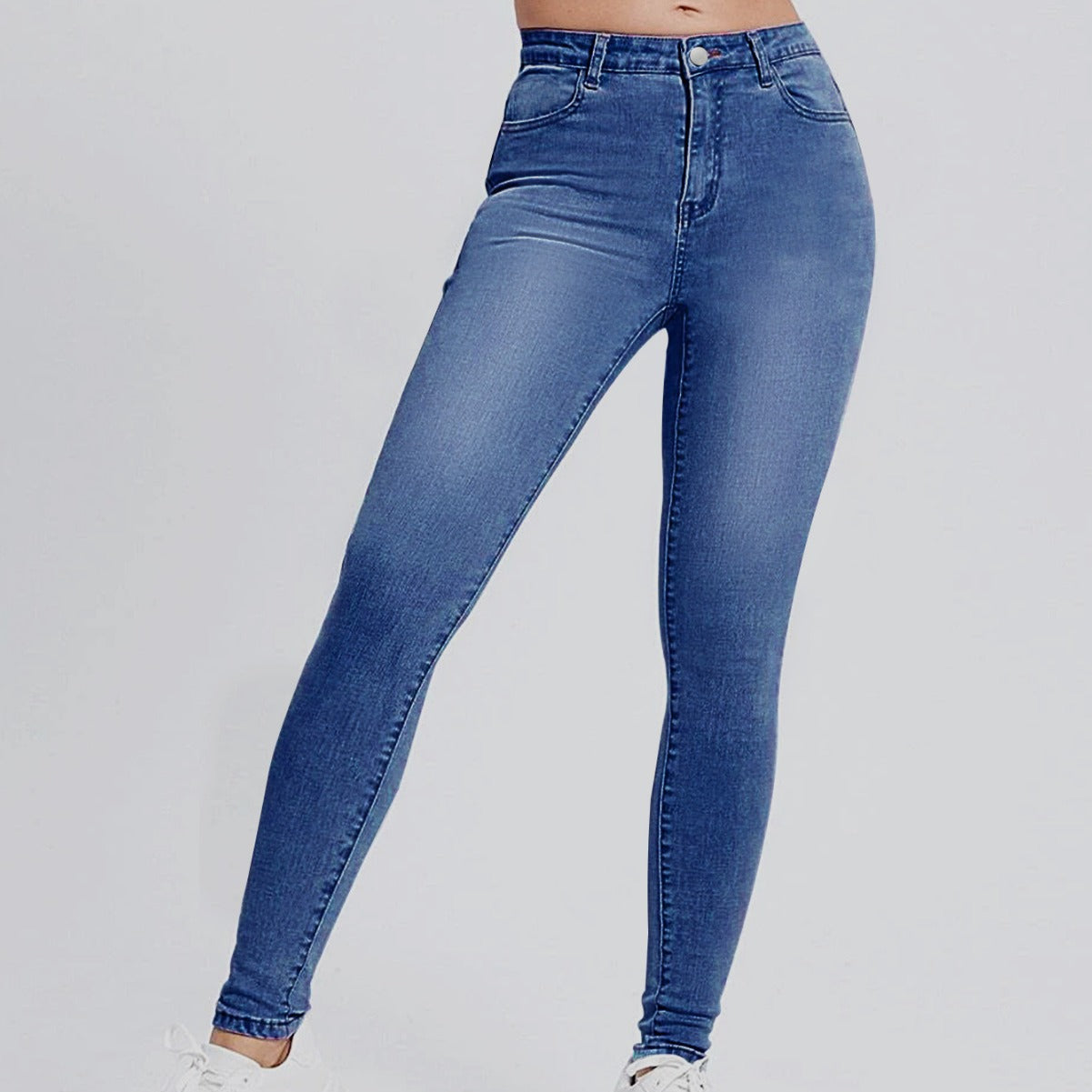 Women's Skinny Jeans - High Waist - Stretch Denim - Full Length - Slim Fit
