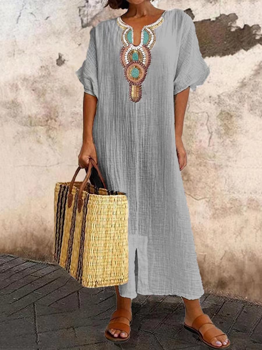 Summer Bohemian Embroidered Maxi Dress – Airy Summer Clothes