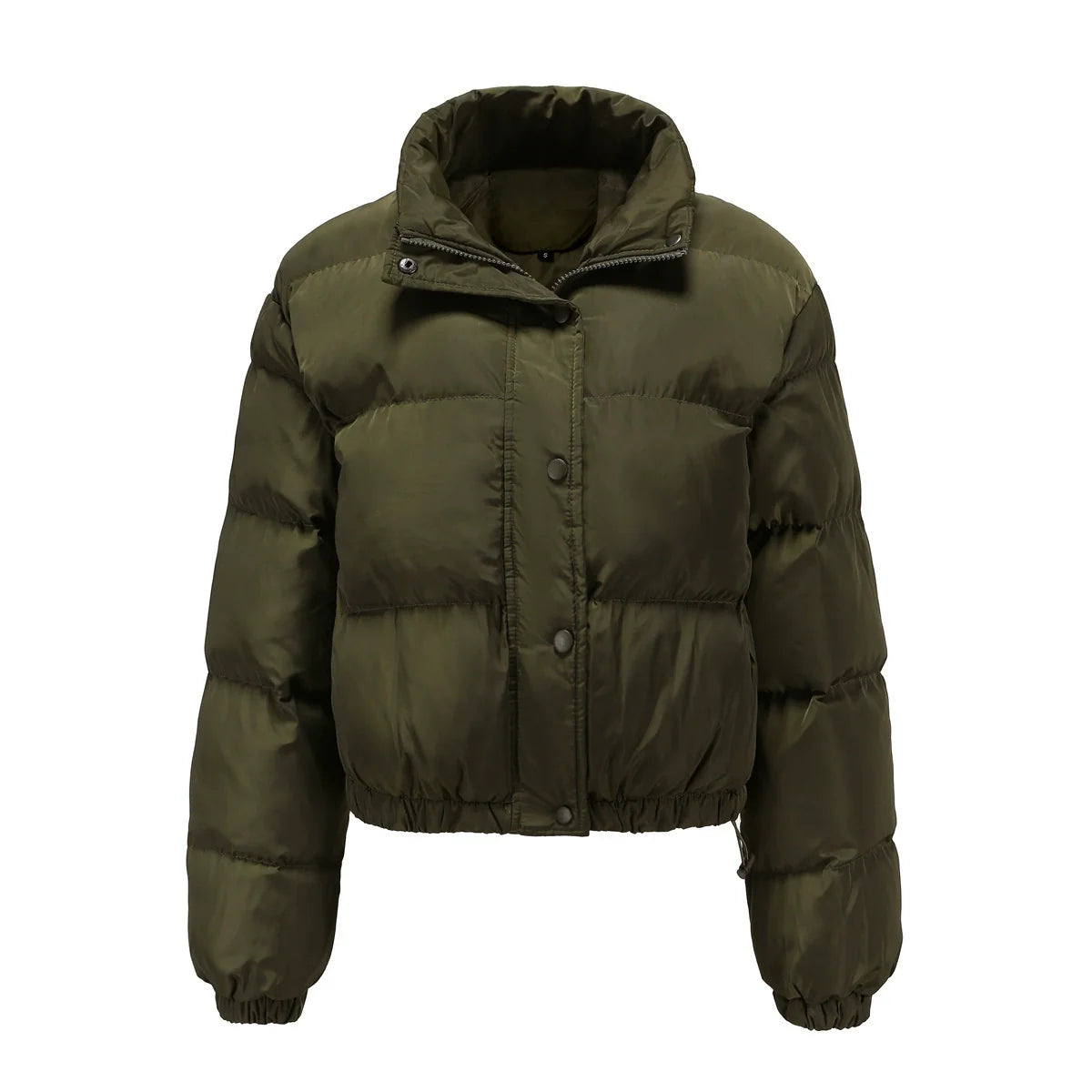Women’s Puffer Jacket – Oversized Fit – Quilted Padding – High Collar – Cropped Hem