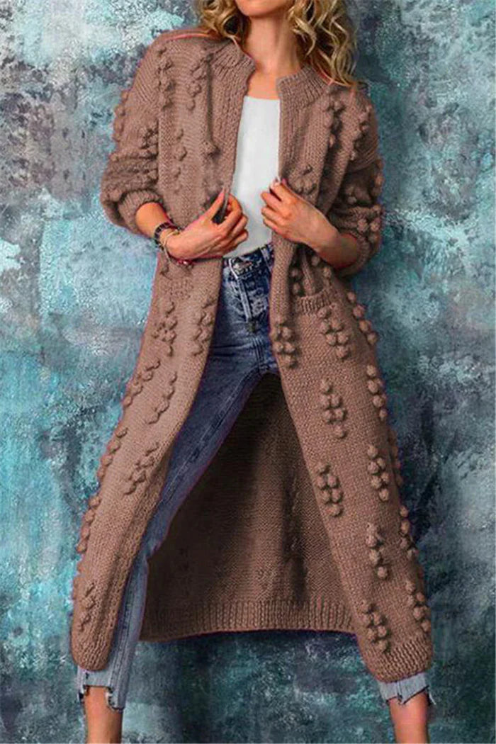 Womens stylish long cardigan crew neck with open front