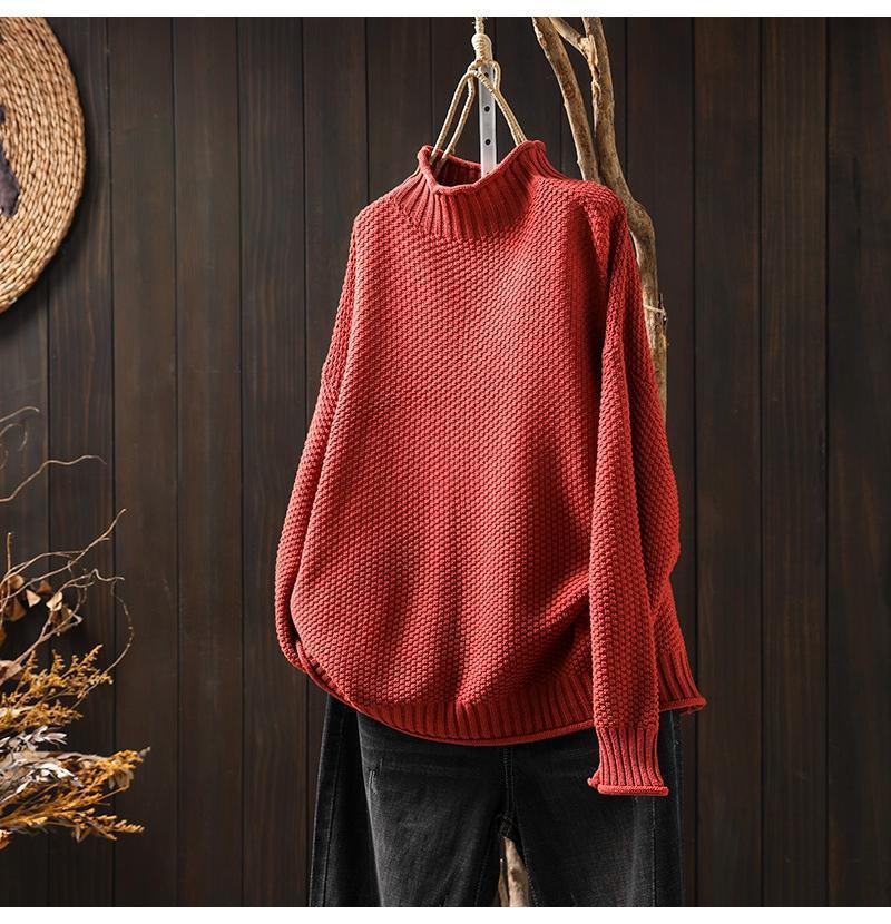 Women’s Oversized Sweater – Waffle Knit – Mock Neck – Dolman Sleeve – Ribbed Trim