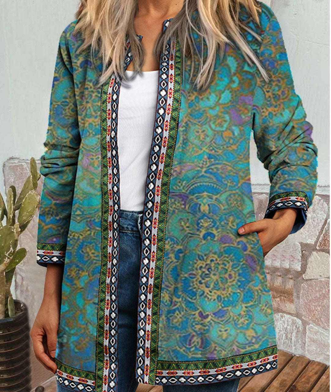 Women's Bohemian Jacket - Patchwork Design - Relaxed Fit - Open Front Lightweight Wear