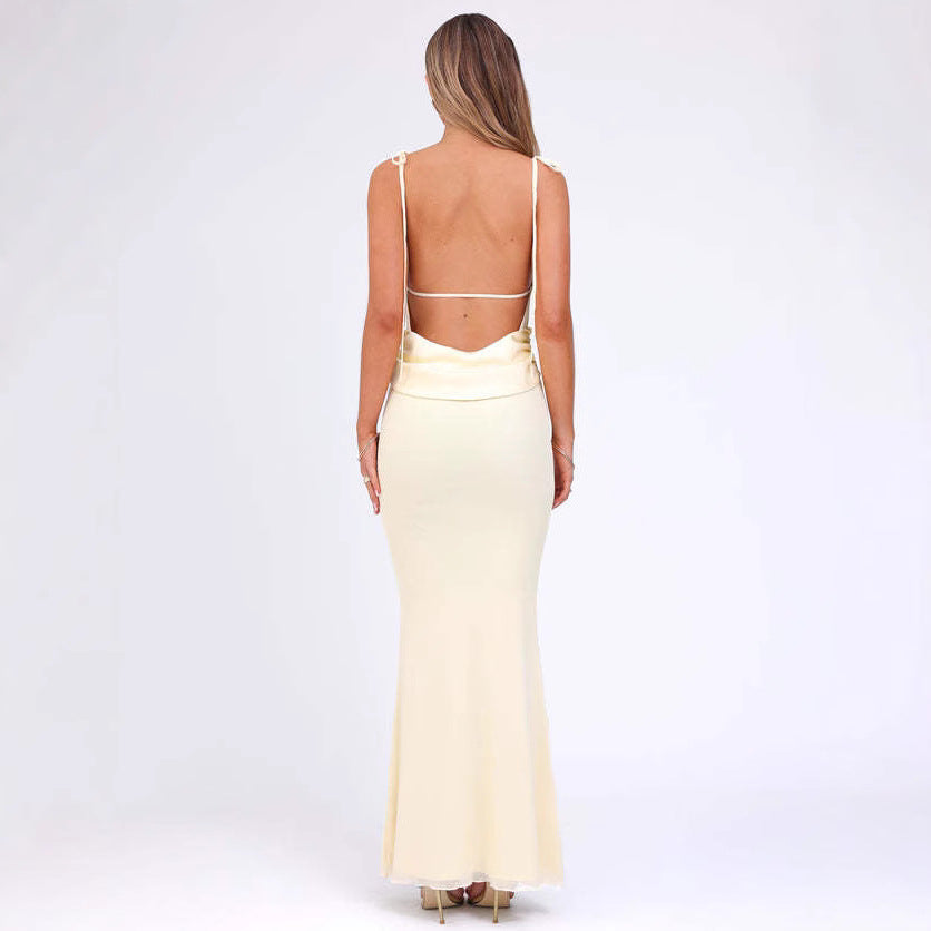 Women’s Bodycon Dress – Adjustable Straps – Low Neckline – Full Length – Stretch Fit